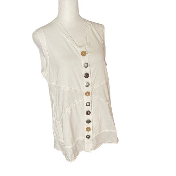 Soft Surroundings PM Petite Medium Tunic Top Sleeveless Big Button Front Blouse - Picture 5 of 8